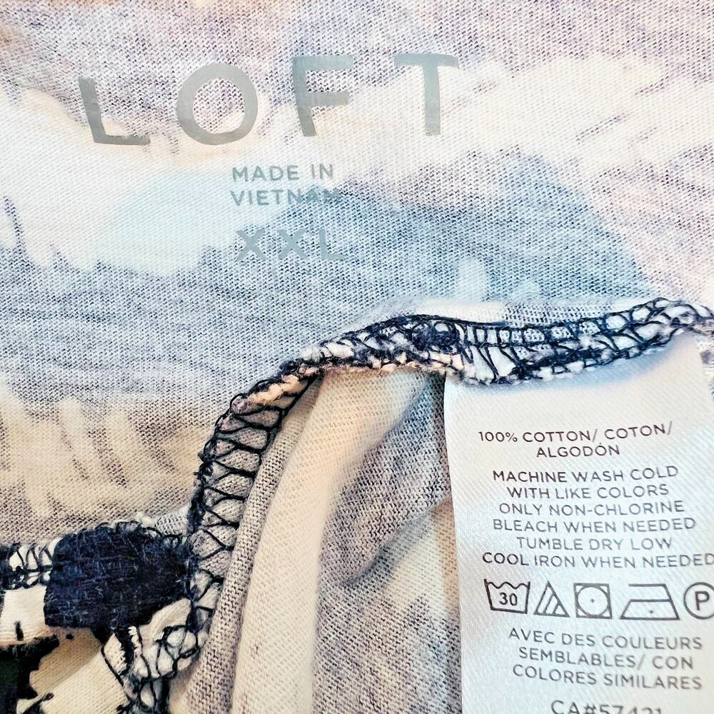 LOFT Shirt Blouse Womens XXL Navy White Abstract Tiger Print Long Sleeve Tee - Picture 9 of 12